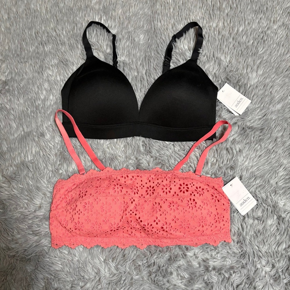 Auden wire Free Bra & Bralette Bundle Black Peach Pink Medium 34D NEW